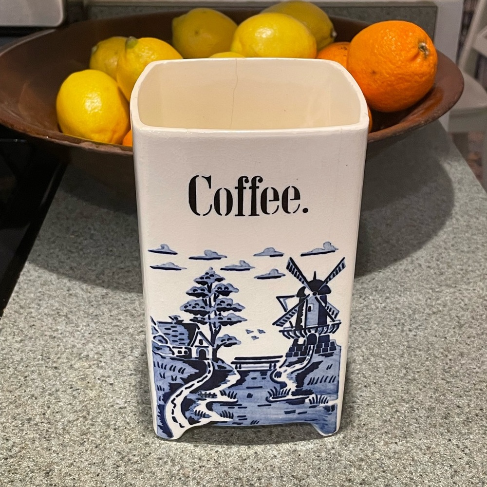 Vintage German Ceramic Blue and White Coffee container